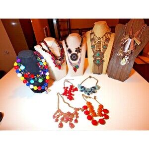 Lot of 14 Statement Necklaces – Bold Mixed Colors, Chunky Fashion Jewelry